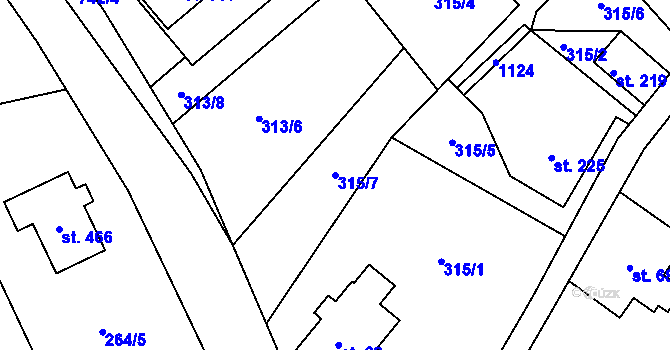 Parcela st. 315/7 v KÚ Jistebsko, Katastrální mapa