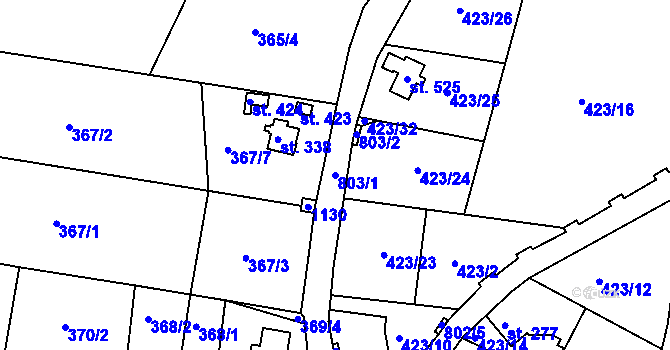 Parcela st. 803/1 v KÚ Jistebsko, Katastrální mapa
