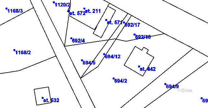 Parcela st. 694/12 v KÚ Jistebsko, Katastrální mapa