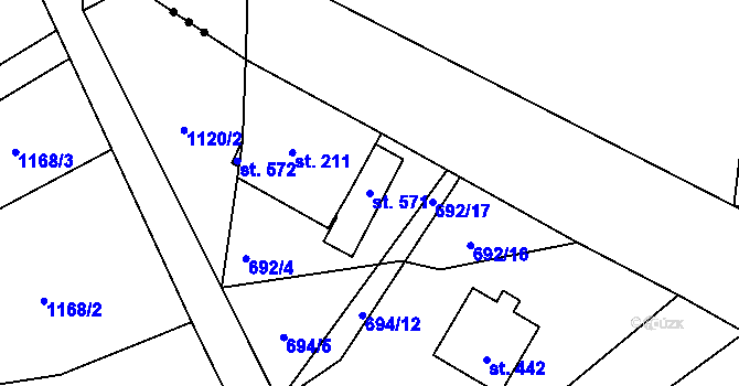 Parcela st. 571 v KÚ Jistebsko, Katastrální mapa