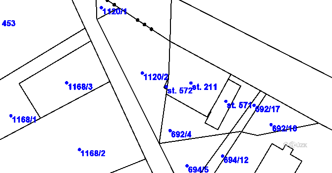 Parcela st. 572 v KÚ Jistebsko, Katastrální mapa