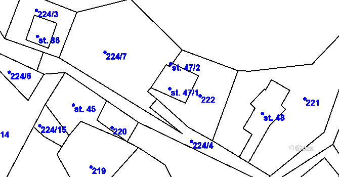 Parcela st. 47/1 v KÚ Kamení, Katastrální mapa