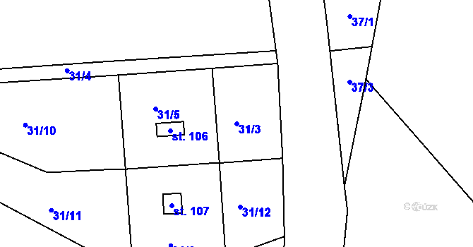 Parcela st. 31/3 v KÚ Kamení, Katastrální mapa