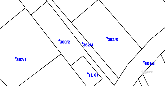 Parcela st. 362/4 v KÚ Kamení, Katastrální mapa