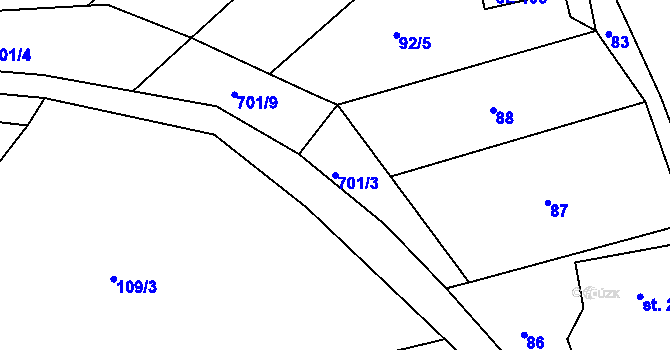 Parcela st. 701/3 v KÚ Kamení, Katastrální mapa