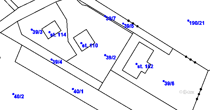 Parcela st. 39/2 v KÚ Kamení, Katastrální mapa