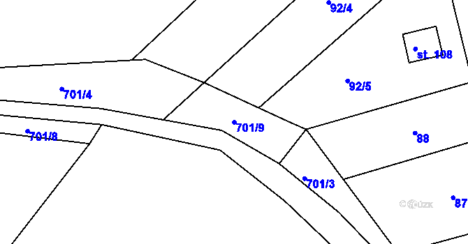 Parcela st. 701/9 v KÚ Kamení, Katastrální mapa