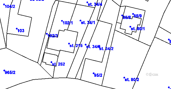 Parcela st. 34/3 v KÚ Pěnčín, Katastrální mapa