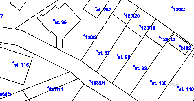 Parcela st. 97 v KÚ Pěnčín, Katastrální mapa