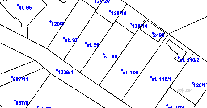 Parcela st. 99 v KÚ Pěnčín, Katastrální mapa