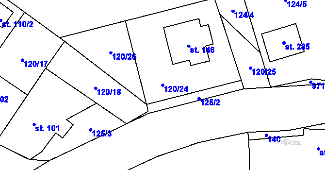 Parcela st. 120/24 v KÚ Pěnčín, Katastrální mapa