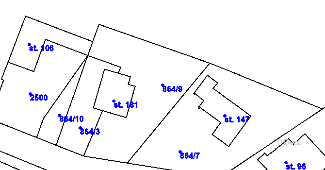 Parcela st. 864/9 v KÚ Pěnčín, Katastrální mapa