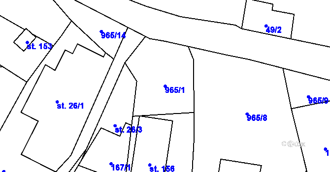 Parcela st. 965/1 v KÚ Pěnčín, Katastrální mapa