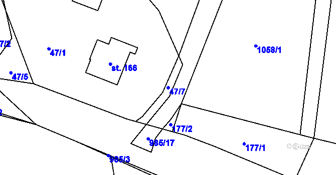 Parcela st. 47/7 v KÚ Pěnčín, Katastrální mapa