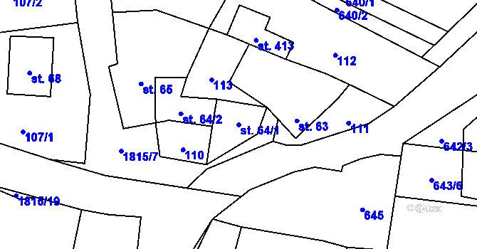 Parcela st. 64/1 v KÚ Pěnčín na Moravě, Katastrální mapa