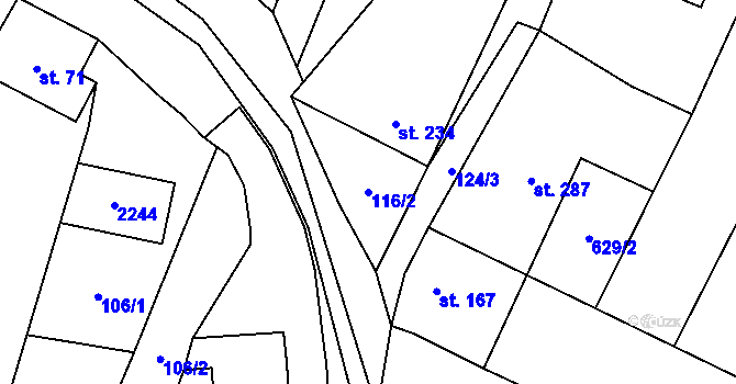 Parcela st. 116/2 v KÚ Pěnčín na Moravě, Katastrální mapa