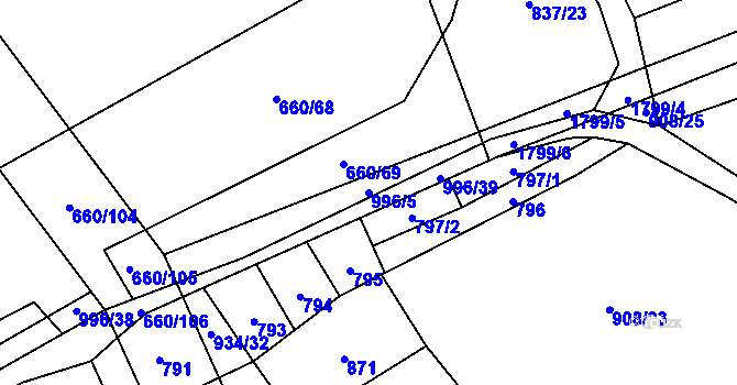 Parcela st. 996/5 v KÚ Pěnčín na Moravě, Katastrální mapa