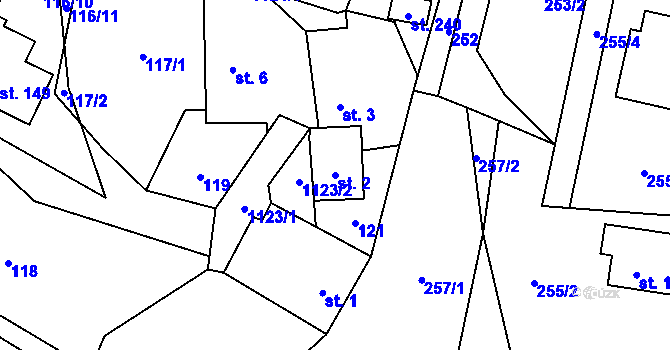 Parcela st. 2 v KÚ Perálec, Katastrální mapa