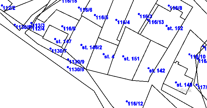 Parcela st. 4 v KÚ Perálec, Katastrální mapa
