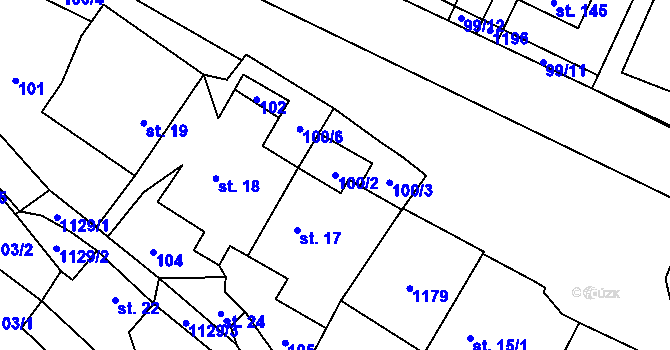 Parcela st. 100/2 v KÚ Perálec, Katastrální mapa