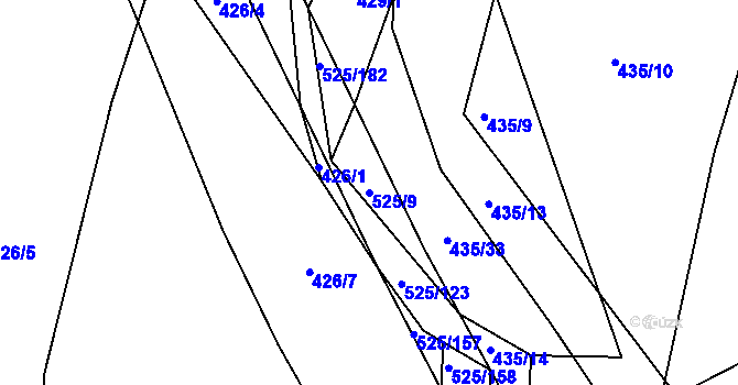 Parcela st. 525/9 v KÚ Perálec, Katastrální mapa