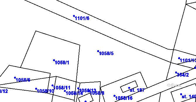 Parcela st. 1058/5 v KÚ Perálec, Katastrální mapa