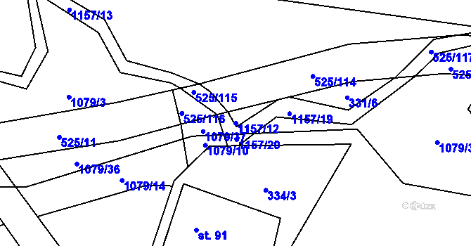 Parcela st. 1157/12 v KÚ Perálec, Katastrální mapa