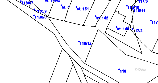 Parcela st. 116/12 v KÚ Perálec, Katastrální mapa