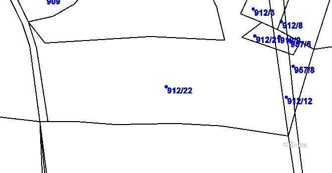 Parcela st. 912/22 v KÚ Perálec, Katastrální mapa