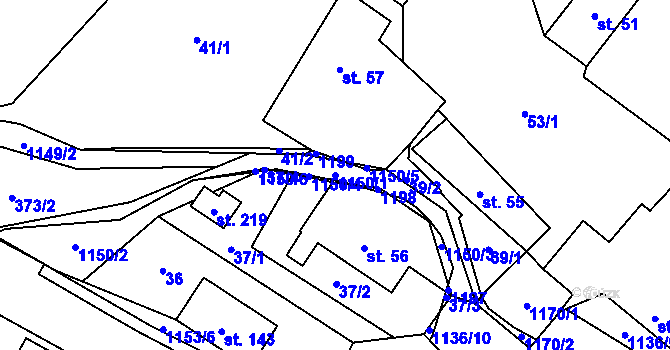 Parcela st. 1150/1 v KÚ Perálec, Katastrální mapa