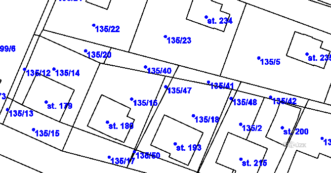 Parcela st. 135/47 v KÚ Perálec, Katastrální mapa