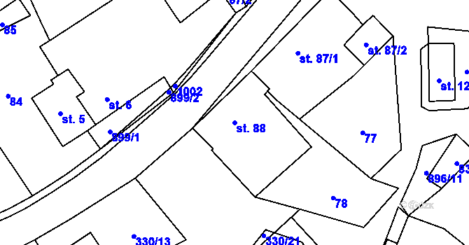 Parcela st. 88 v KÚ Zderaz, Katastrální mapa