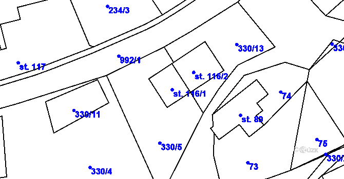 Parcela st. 116/1 v KÚ Zderaz, Katastrální mapa