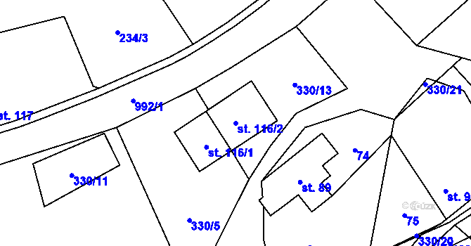 Parcela st. 116/2 v KÚ Zderaz, Katastrální mapa