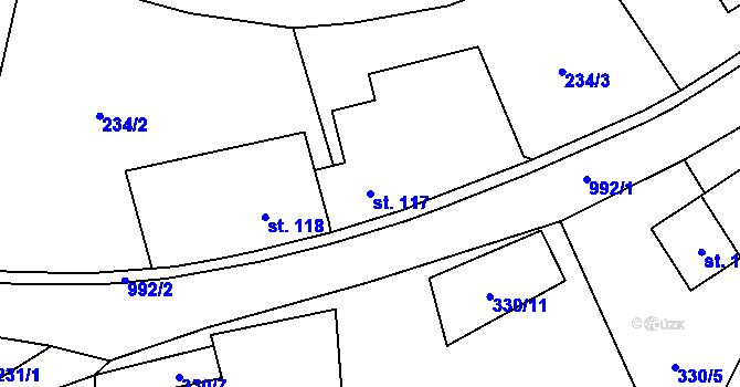 Parcela st. 117 v KÚ Zderaz, Katastrální mapa