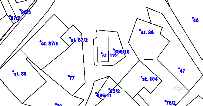 Parcela st. 122 v KÚ Zderaz, Katastrální mapa