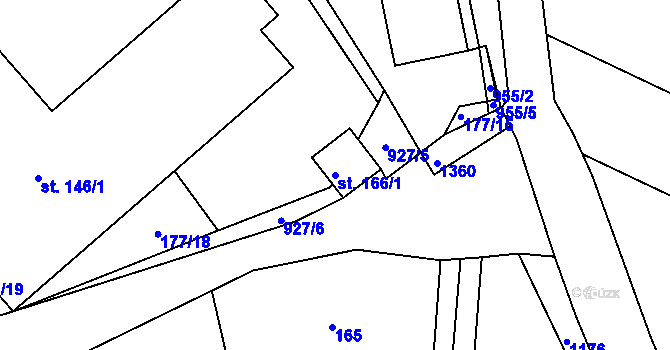 Parcela st. 166/1 v KÚ Zderaz, Katastrální mapa