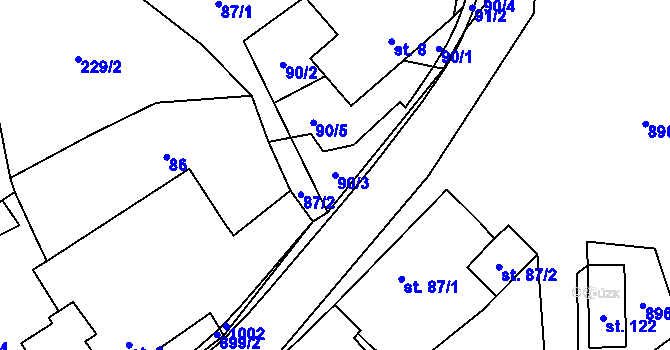 Parcela st. 90/3 v KÚ Zderaz, Katastrální mapa