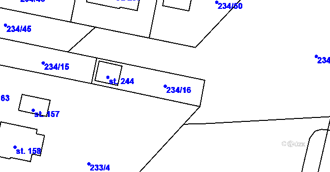 Parcela st. 234/16 v KÚ Zderaz, Katastrální mapa