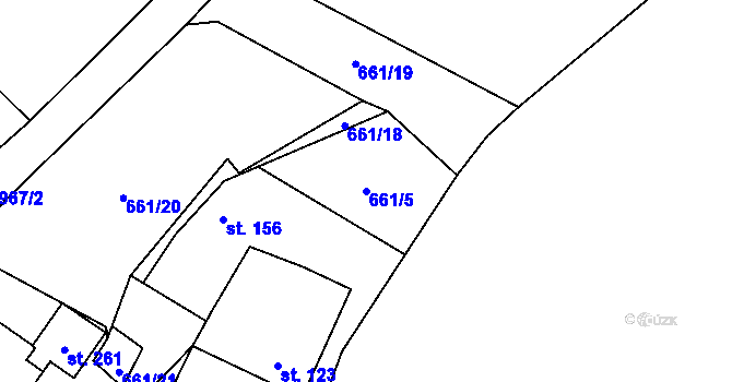 Parcela st. 661/5 v KÚ Zderaz, Katastrální mapa