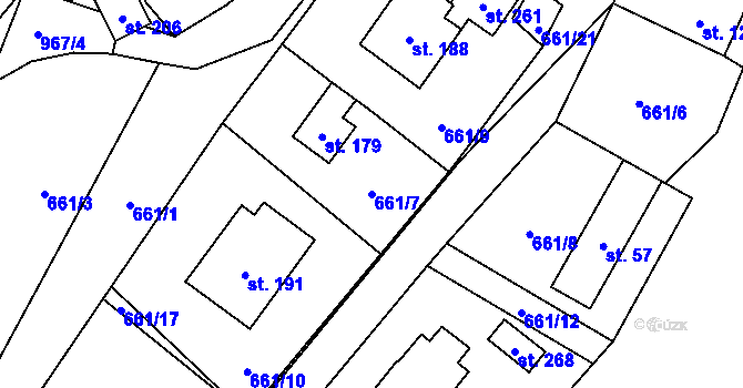 Parcela st. 661/7 v KÚ Zderaz, Katastrální mapa