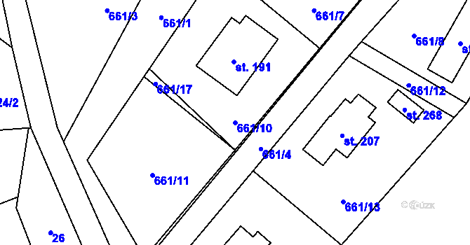 Parcela st. 661/10 v KÚ Zderaz, Katastrální mapa