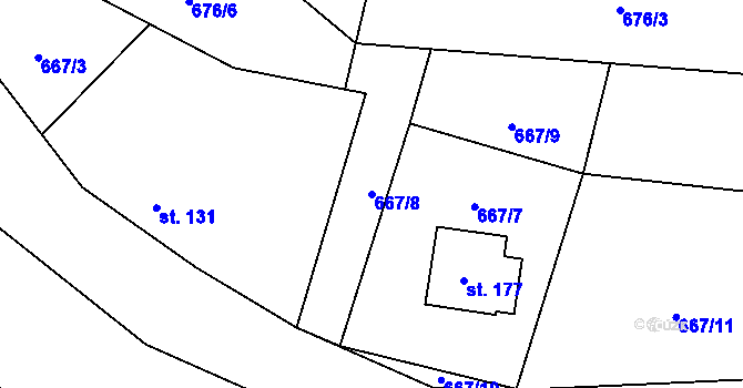 Parcela st. 667/8 v KÚ Zderaz, Katastrální mapa