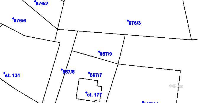 Parcela st. 667/9 v KÚ Zderaz, Katastrální mapa