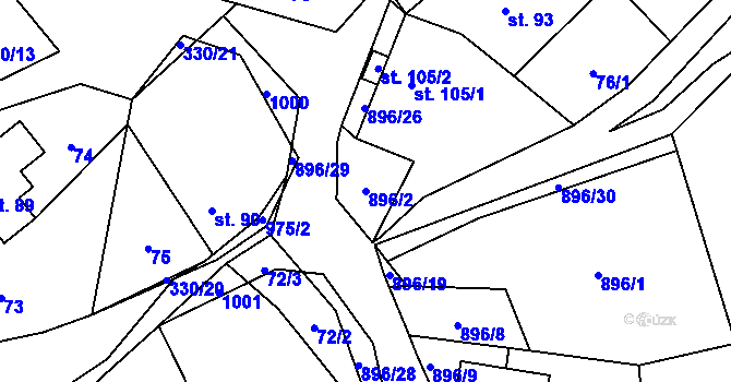 Parcela st. 896/2 v KÚ Zderaz, Katastrální mapa