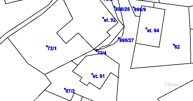 Parcela st. 72/4 v KÚ Zderaz, Katastrální mapa