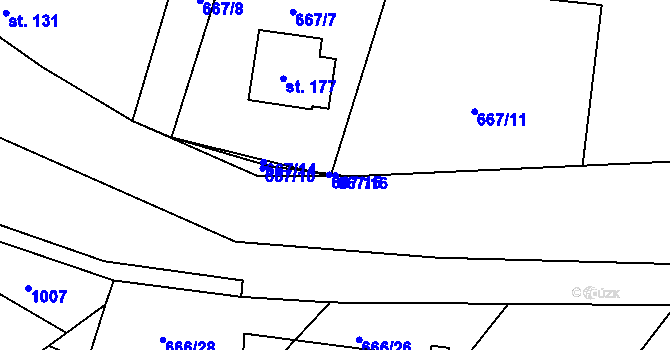 Parcela st. 667/16 v KÚ Zderaz, Katastrální mapa