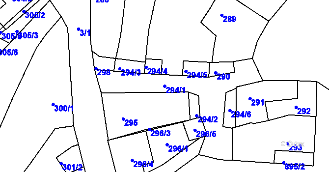 Parcela st. 294/1 v KÚ Perná, Katastrální mapa