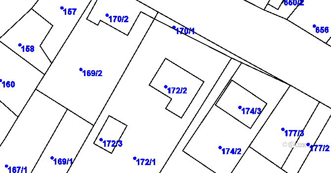 Parcela st. 172/2 v KÚ Perná, Katastrální mapa
