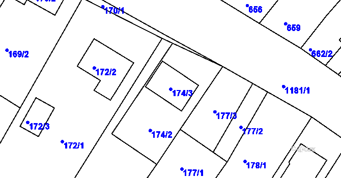 Parcela st. 174/3 v KÚ Perná, Katastrální mapa